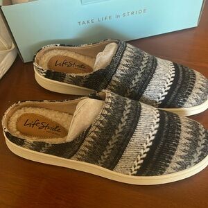 Lifestride Women's Nomad Slip on Sneaker Mules Black Gray Fabric